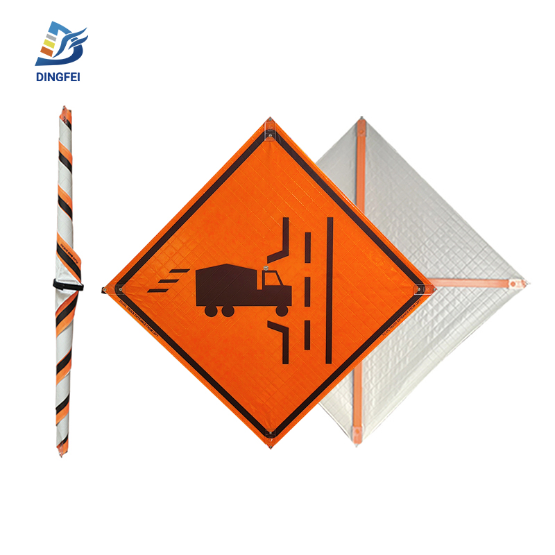 Truck Entrance Left Reflective Roll Up Traffic Sign - 